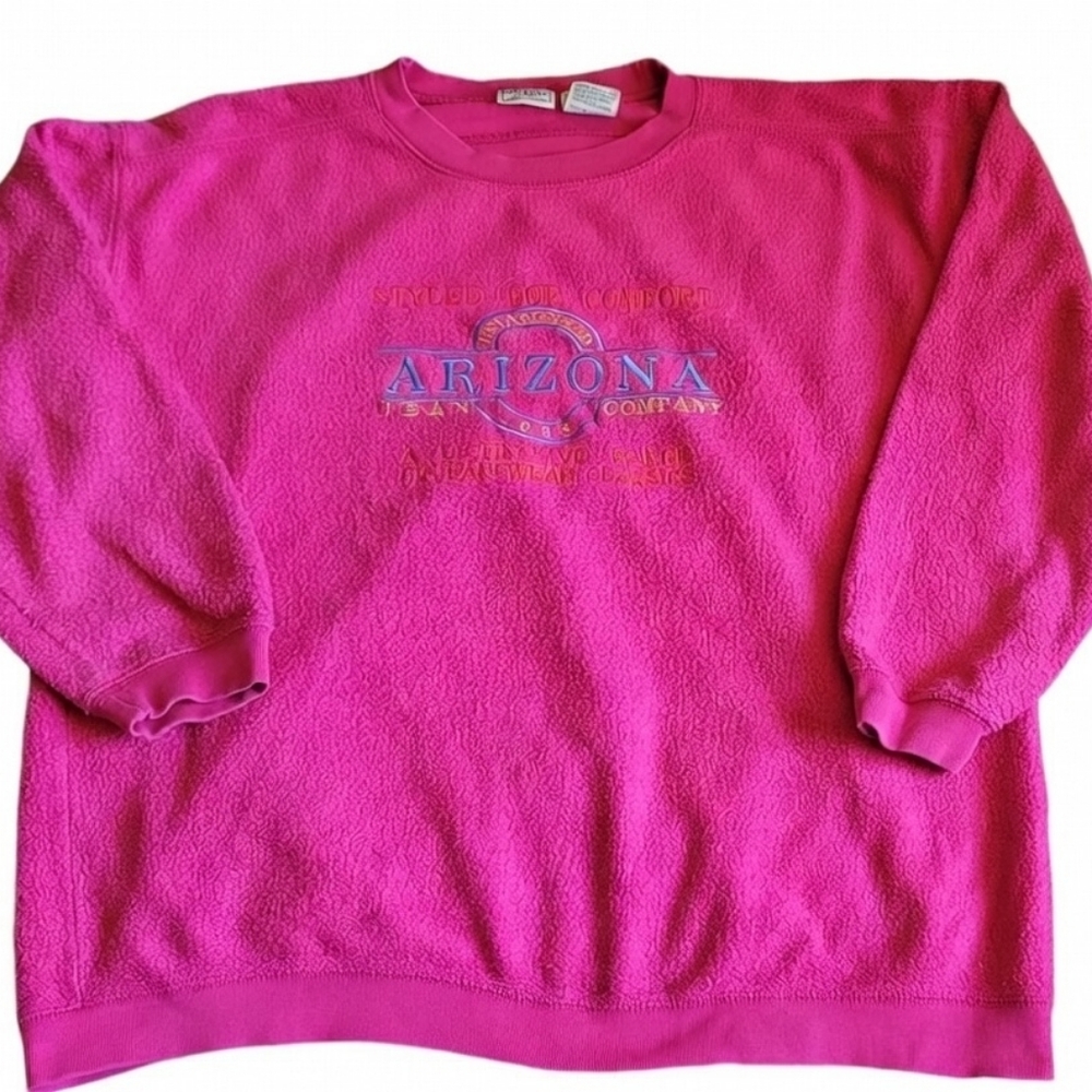 Vintage 90s Arizona Jean Company Pink Fleece Crewneck Embroidered Women's Sz L